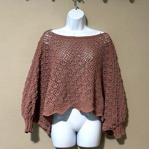 Jessica Simpson dusty rose pink plush poncho open knit crop sweater Sz large